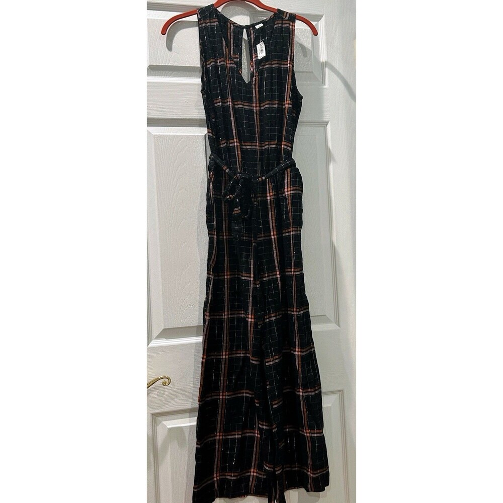 Old Navy Black Metallic Plaid Cotton Jumpsuit NWT Size S